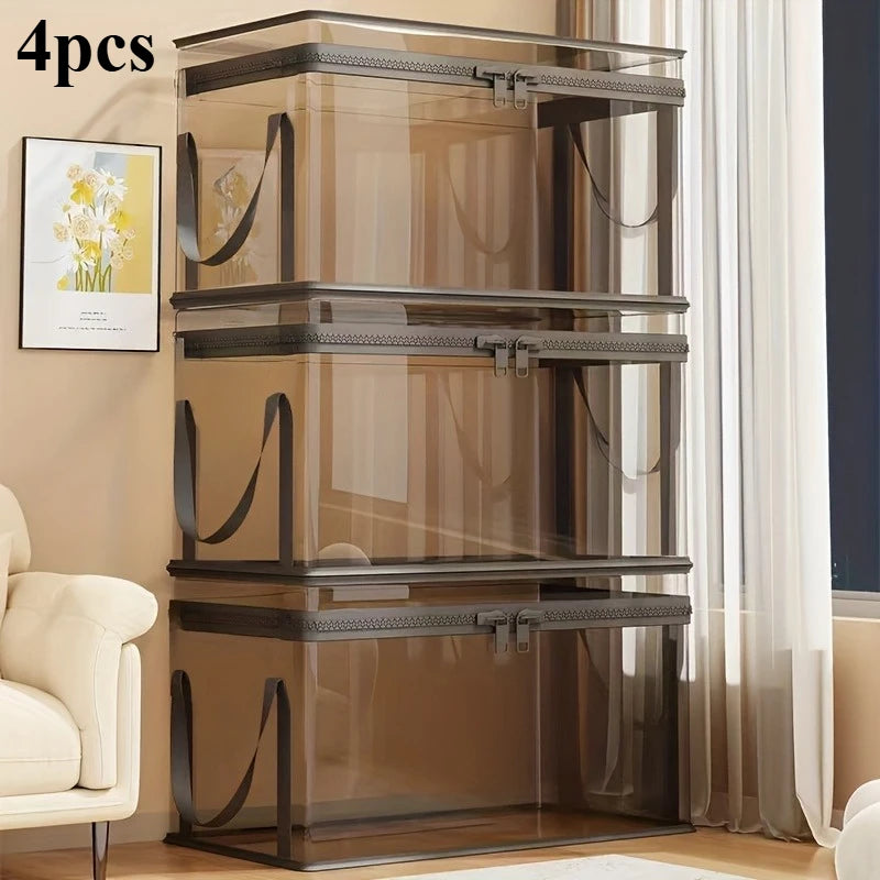 2-Pack Large Transparent Storage Boxes, Foldable and Space-Saving with Flip Lids, Large Rectangular Organizer Boxes with Front Lids and Covers, Space-Saving Design Suitable for Books, Clothes, Office, Home, Travel, Durable Plastic Containers, Storage Boxes, Home Organization