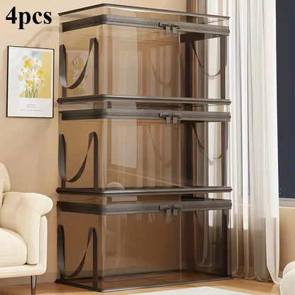 2-Pack Large Transparent Storage Boxes, Foldable and Space-Saving with Flip Lids, Large Rectangular Organizer Boxes with Front Lids and Covers, Space-Saving Design Suitable for Books, Clothes, Office, Home, Travel, Durable Plastic Containers, Storage Boxes, Home Organization