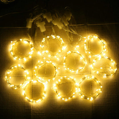 Window Curtain String Lights, 300 LED 8 Lighting Modes Fairy Copper Light with Remote, USB Powered for Christmas Party Wedding Home Decorations (Warm White)