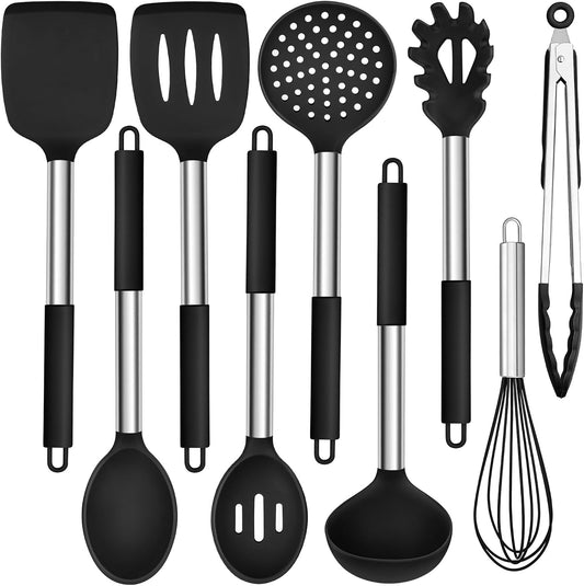 Silicone Utensils Set, 9-Piece Kitchen Cooking Utensils, Black