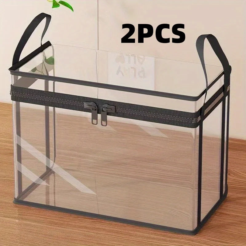 2-Pack Large Transparent Storage Boxes, Foldable and Space-Saving with Flip Lids, Large Rectangular Organizer Boxes with Front Lids and Covers, Space-Saving Design Suitable for Books, Clothes, Office, Home, Travel, Durable Plastic Containers, Storage Boxes, Home Organization