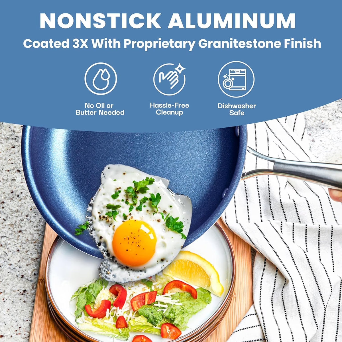 15 Pc Kitchen Pots and Pans Set Non Stick, Kitchen Cookware Sets, Pot and Pan Set, Nonstick Cookware Set, Diamond Coated Non Stick Pots and Pan Set, Dishwasher Safe - Blue
