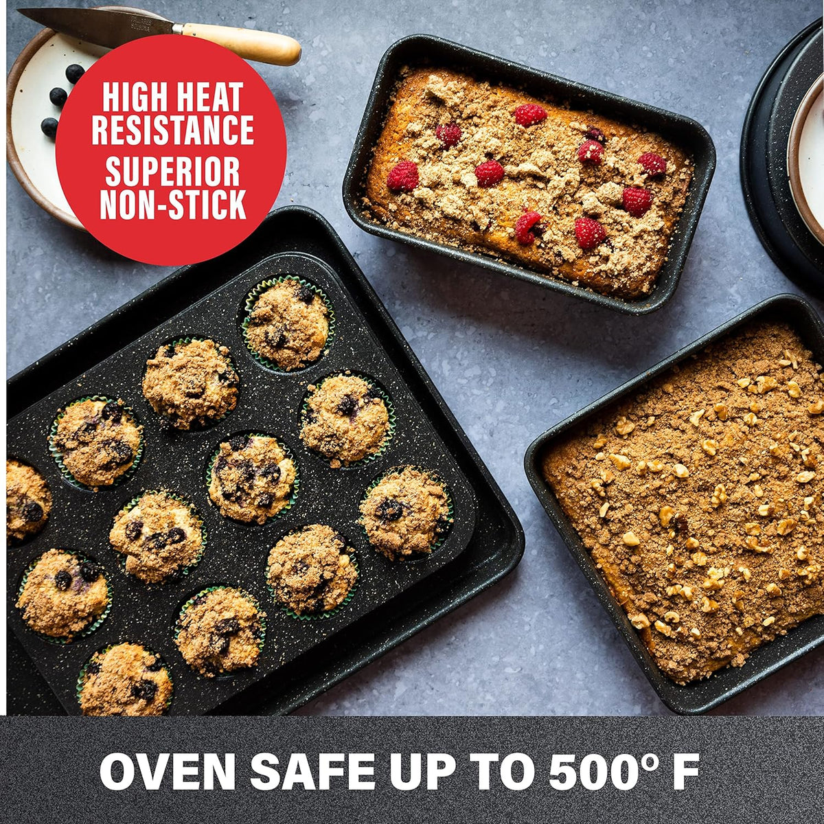 Black 6 Pc Stackable Nonstick Bakeware Set with Oven Pans, Baking Sheet, Wire Rack - Complete Kitchen Baking Set, Oven/Dishwasher Safe, 100% Non Toxic