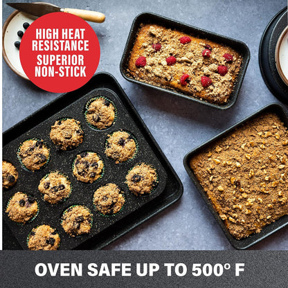 Black 6 Pc Stackable Nonstick Bakeware Set with Oven Pans, Baking Sheet, Wire Rack - Complete Kitchen Baking Set, Oven/Dishwasher Safe, 100% Non Toxic