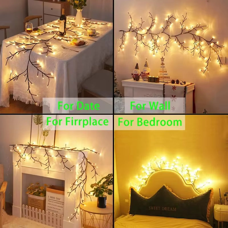 96LED Tree Branch Lamp Bedroom Wall Decoration Willow Vine Tree Light Strip 8 Lighting Modes DIY Atmosphere Light Home Lighting