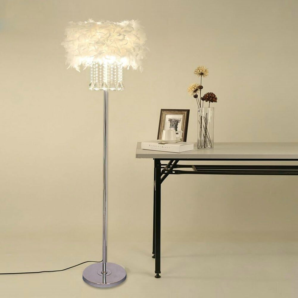Lighting KU300180 Modern and Simple Crystal Floor Lamp Home Lighting for Living Room Bedroom, Lampshade White,3 Lights