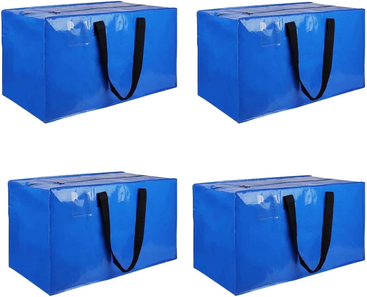 4 Pack Moving Bags Heavy Duty Extra Large, Blue Moving Totes Bag with Zippers Backpack Handles for Clothes, Moving Boxes Dorm College Packing Supplies