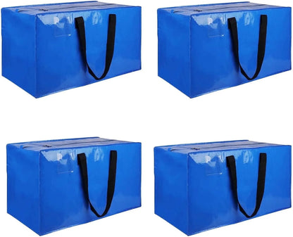 4 Pack Moving Bags Heavy Duty Extra Large, Blue Moving Totes Bag with Zippers Backpack Handles for Clothes, Moving Boxes Dorm College Packing Supplies