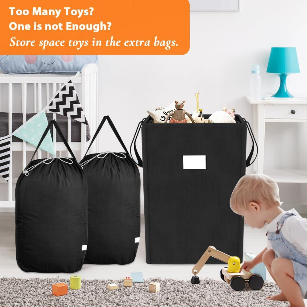 225L Laundry Hamper Collapsible Laundry Basket with Laundry Bags, Dirty Clothes Hamper,Laundry Basket with Handles Foldable Hamper Dorm and College Machine Washable Bags (Classic Black)