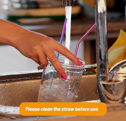 8 Pack Rainbow Metal Straws, Reusable Stainless Steel Straws 20/30 Oz | Rainbow Straw 10.5 Inch for Most Sizes of Cups | 304 Stainless Steel Construction | Includes Cleaning Brushes & Carry Bag