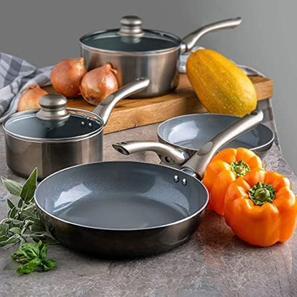 Pots and Pans Set Nonstick, 6-Piece Induction Cookware Set | Dark Grey Kitchen Cookware with Glass Lids Stay-Cool Handles, Frying Pans & Saucepan for Gas, Electric & Induction, PTFE/PFOA
