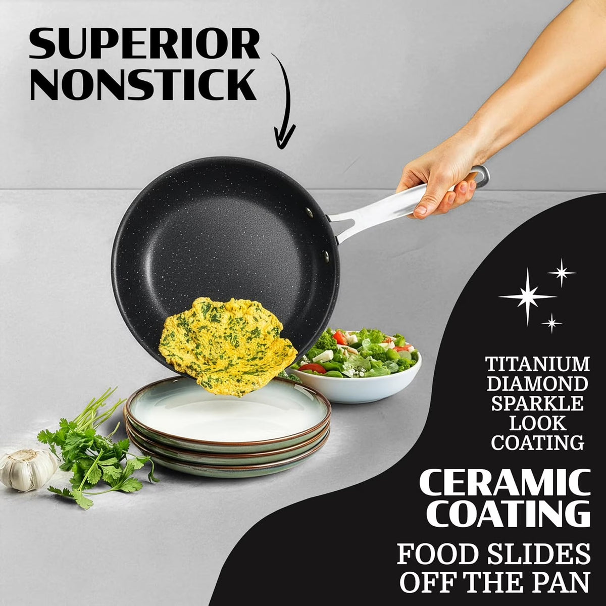 20 Pc Pots and Pans Set Non Stick, Pots and Pans Ceramic Cookware Set with Square Pan, Pot and Pan Set with Bakeware/Utensils, Non Stick Pots and Pan Set, Oven/Dishwasher Safe, Black