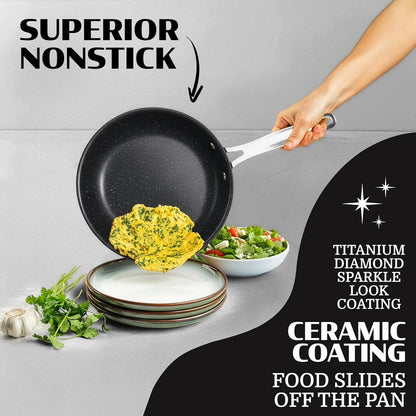 20 Pc Pots and Pans Set Non Stick, Pots and Pans Ceramic Cookware Set with Square Pan, Pot and Pan Set with Bakeware/Utensils, Non Stick Pots and Pan Set, Oven/Dishwasher Safe, Black