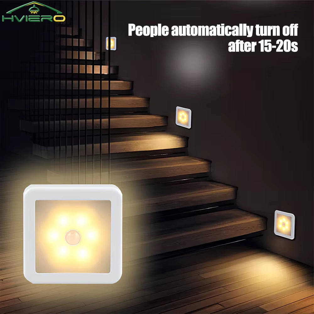 LED Night Light Smart Motion Sensor Battery USB Charging Operated Bedside Lamp Living Room Hallway Pathway Toilet Home Lighting