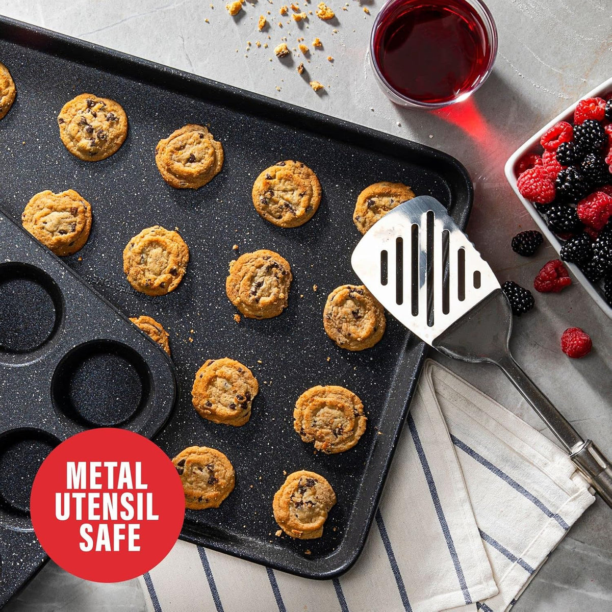 Black 6 Pc Stackable Nonstick Bakeware Set with Oven Pans, Baking Sheet, Wire Rack - Complete Kitchen Baking Set, Oven/Dishwasher Safe, 100% Non Toxic