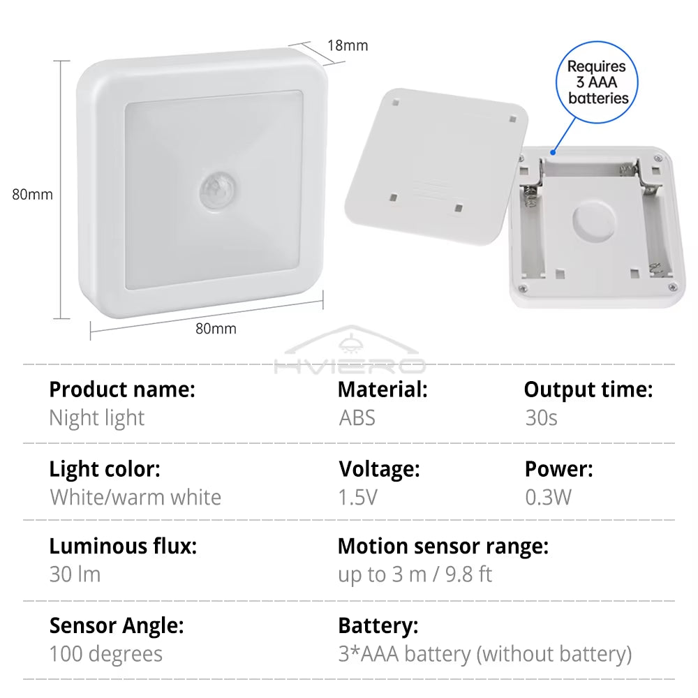 LED Night Light Smart Motion Sensor Battery USB Charging Operated Bedside Lamp Living Room Hallway Pathway Toilet Home Lighting