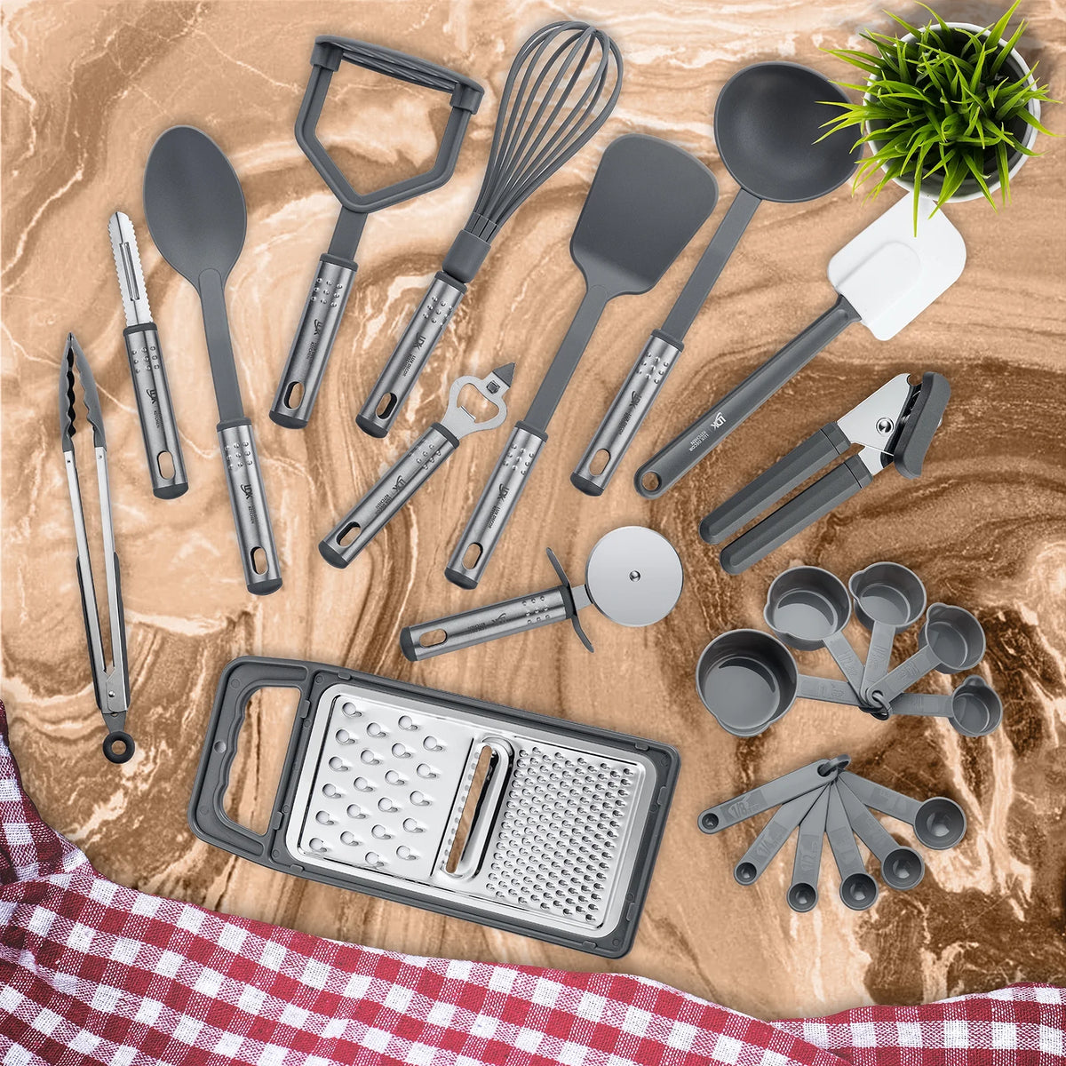 23 Pieces Cooking Utensils Set, Kitchen Utensils Sets of Nylon and Stainless Steel Utensils Set Pack of 1, Gray Utensils Set