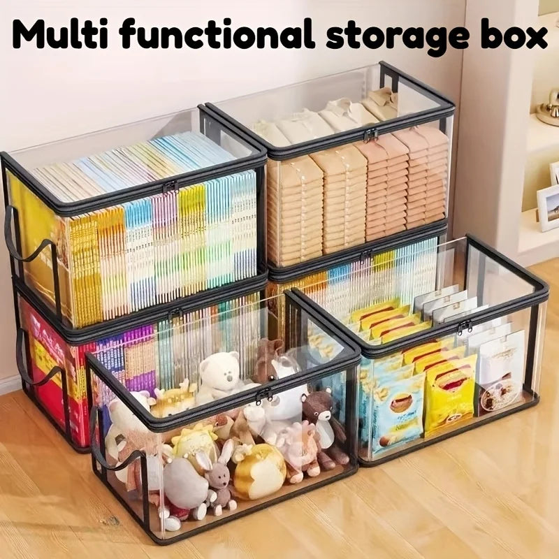 2-Pack Large Transparent Storage Boxes, Foldable and Space-Saving with Flip Lids, Large Rectangular Organizer Boxes with Front Lids and Covers, Space-Saving Design Suitable for Books, Clothes, Office, Home, Travel, Durable Plastic Containers, Storage Boxes, Home Organization