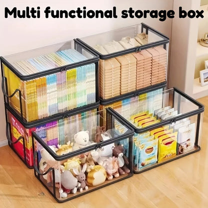 2-Pack Large Transparent Storage Boxes, Foldable and Space-Saving with Flip Lids, Large Rectangular Organizer Boxes with Front Lids and Covers, Space-Saving Design Suitable for Books, Clothes, Office, Home, Travel, Durable Plastic Containers, Storage Boxes, Home Organization