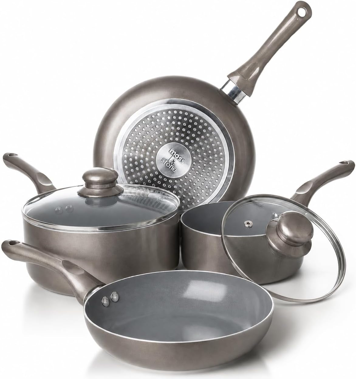 Pots and Pans Set Nonstick, 6-Piece Induction Cookware Set | Dark Grey Kitchen Cookware with Glass Lids Stay-Cool Handles, Frying Pans & Saucepan for Gas, Electric & Induction, PTFE/PFOA
