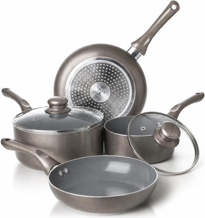 Pots and Pans Set Nonstick, 6-Piece Induction Cookware Set | Dark Grey Kitchen Cookware with Glass Lids Stay-Cool Handles, Frying Pans & Saucepan for Gas, Electric & Induction, PTFE/PFOA