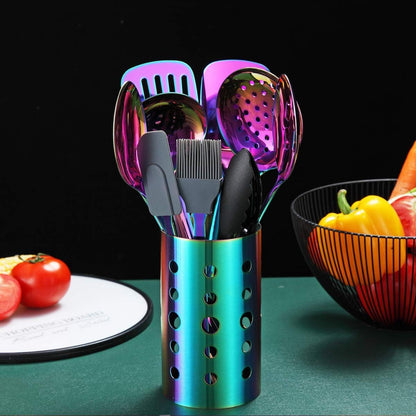 Elevate Your Cooking Experience with the 13-Piece Rainbow Stainless Steel Utensils Set - Perfect for Non-Stick Cookware!
