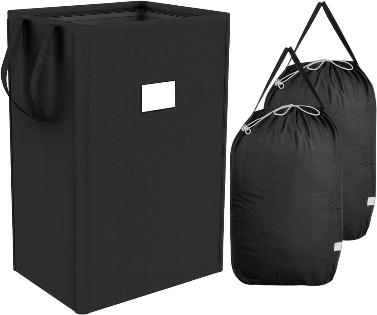 225L Laundry Hamper Collapsible Laundry Basket with Laundry Bags, Dirty Clothes Hamper,Laundry Basket with Handles Foldable Hamper Dorm and College Machine Washable Bags (Classic Black)