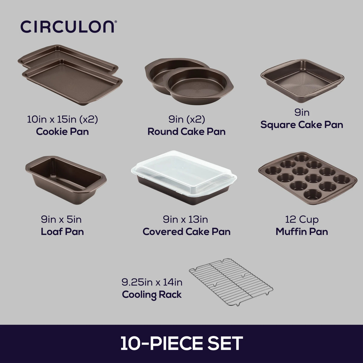 Nonstick Bakeware 10 Piece Bakeware Set, Chocolate Brown
