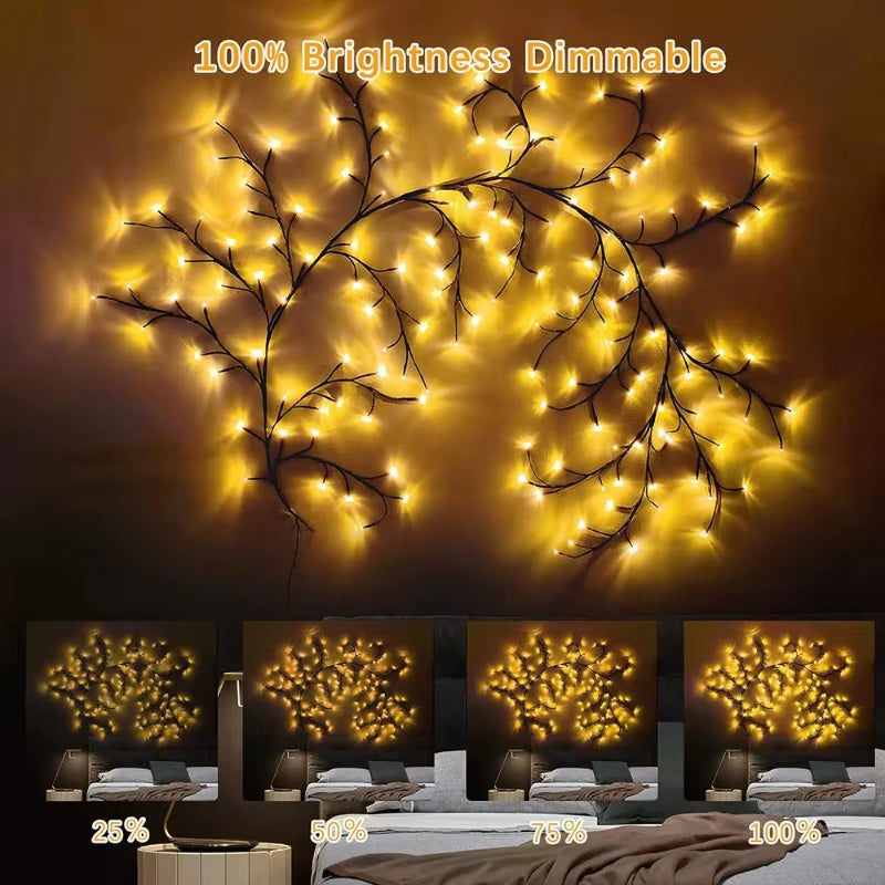 96LED Tree Branch Lamp Bedroom Wall Decoration Willow Vine Tree Light Strip 8 Lighting Modes DIY Atmosphere Light Home Lighting