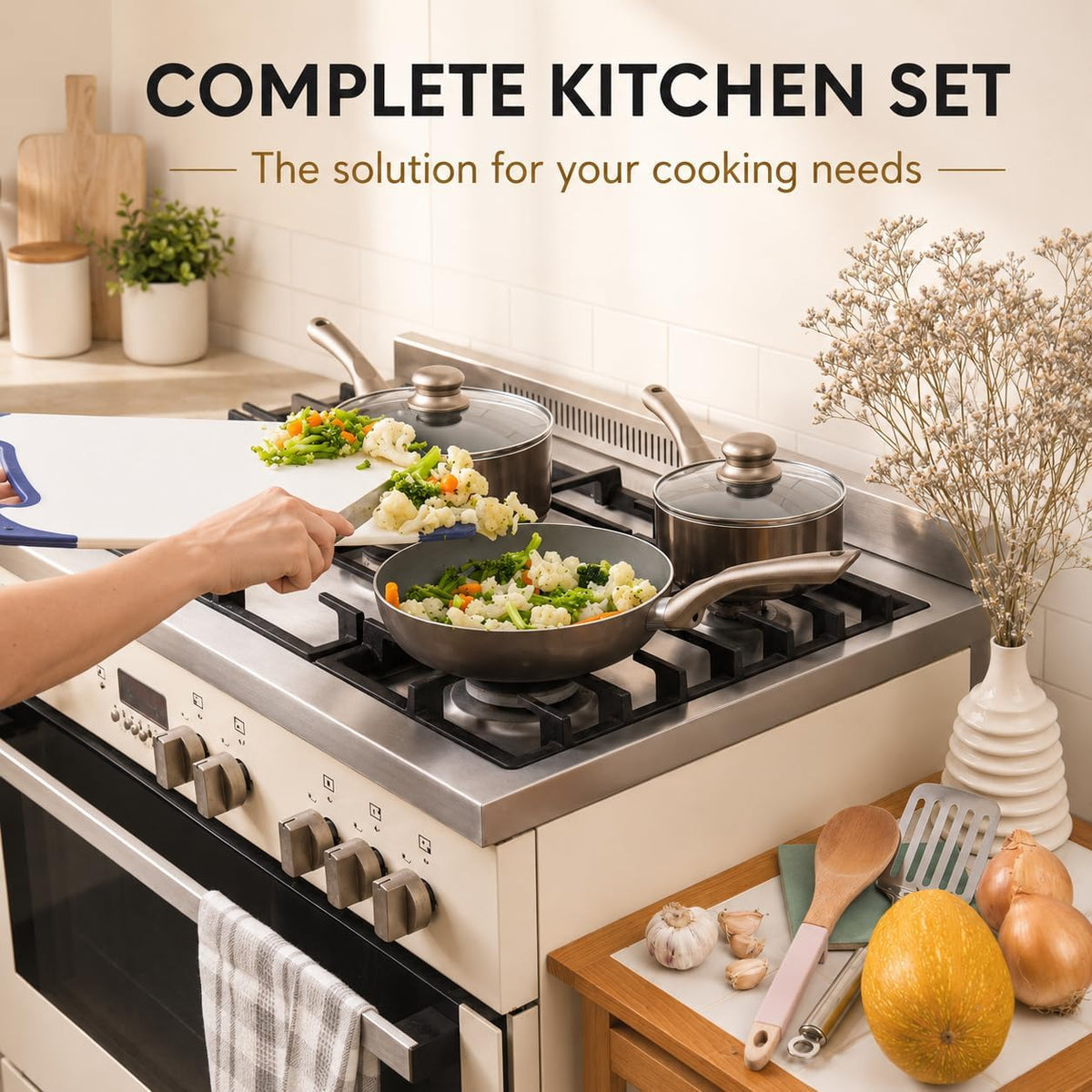 Pots and Pans Set Nonstick, 6-Piece Induction Cookware Set | Dark Grey Kitchen Cookware with Glass Lids Stay-Cool Handles, Frying Pans & Saucepan for Gas, Electric & Induction, PTFE/PFOA