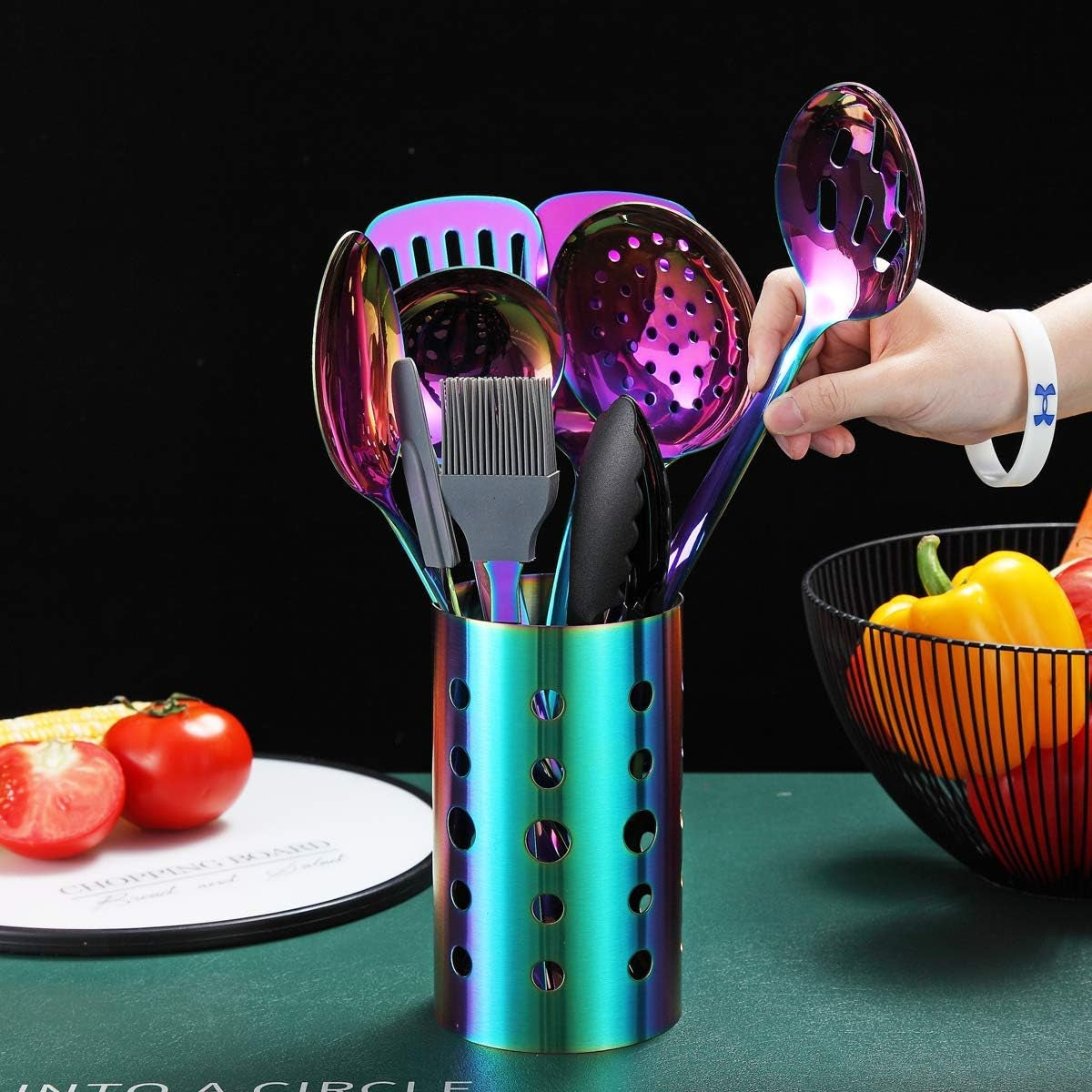 Elevate Your Cooking Experience with the 13-Piece Rainbow Stainless Steel Utensils Set - Perfect for Non-Stick Cookware!
