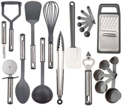 23 Pieces Cooking Utensils Set, Kitchen Utensils Sets of Nylon and Stainless Steel Utensils Set Pack of 1, Gray Utensils Set
