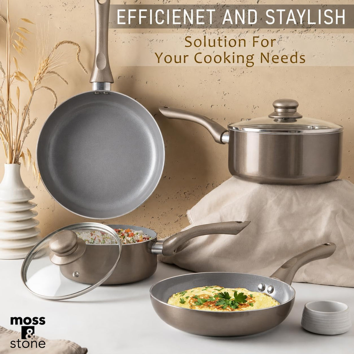 Pots and Pans Set Nonstick, 6-Piece Induction Cookware Set | Dark Grey Kitchen Cookware with Glass Lids Stay-Cool Handles, Frying Pans & Saucepan for Gas, Electric & Induction, PTFE/PFOA