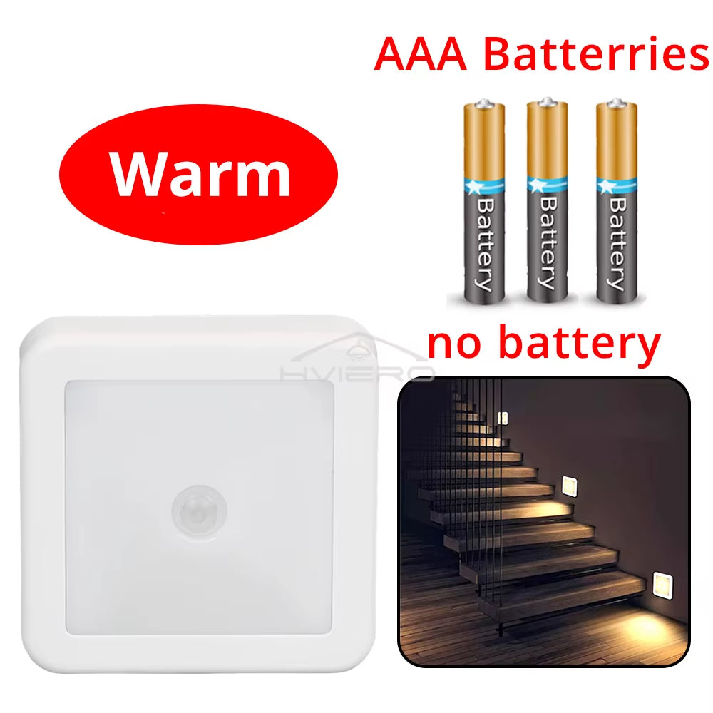 LED Night Light Smart Motion Sensor Battery USB Charging Operated Bedside Lamp Living Room Hallway Pathway Toilet Home Lighting