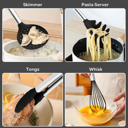 Silicone Utensils Set, 9-Piece Kitchen Cooking Utensils, Black