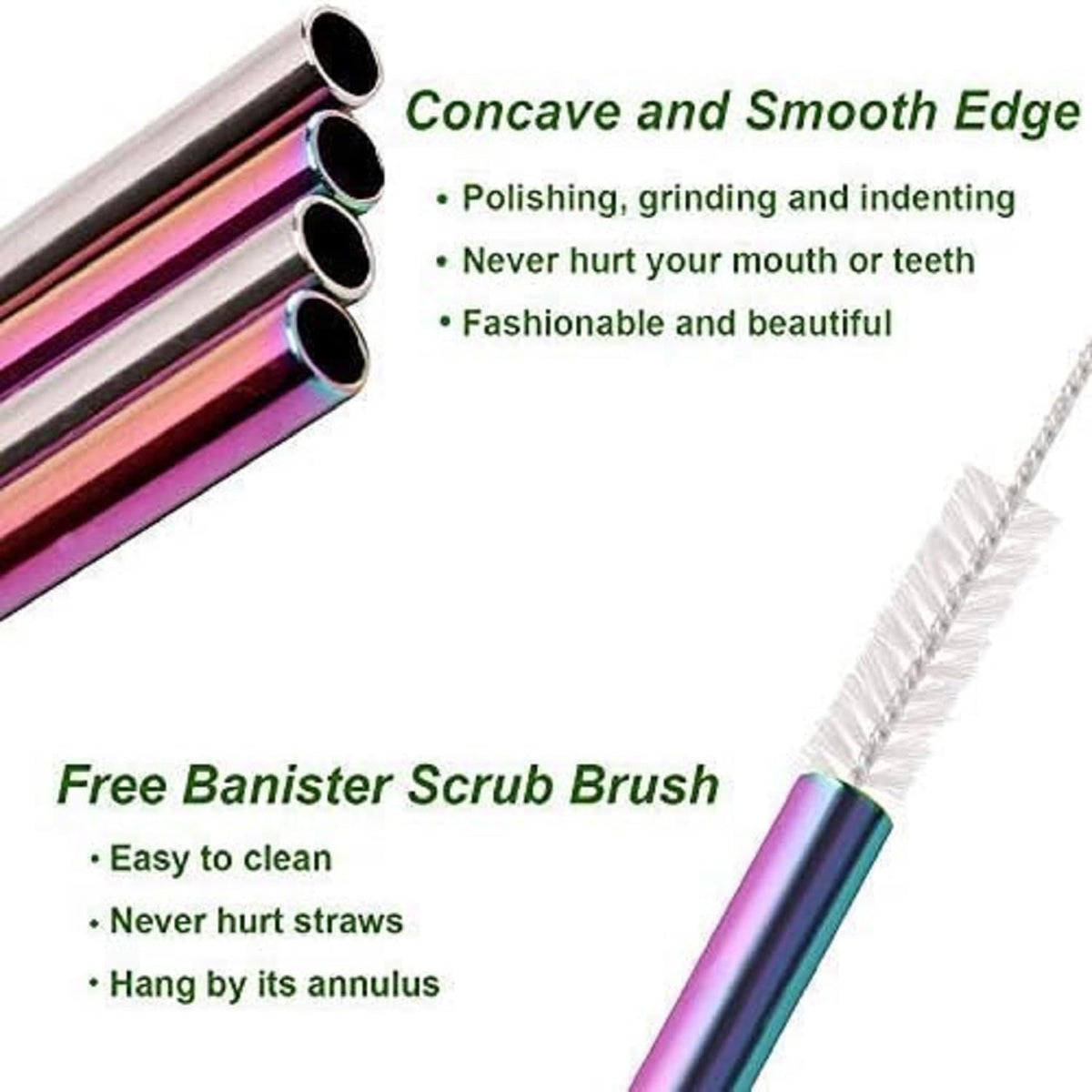 8 Pack Rainbow Metal Straws, Reusable Stainless Steel Straws 20/30 Oz | Rainbow Straw 10.5 Inch for Most Sizes of Cups | 304 Stainless Steel Construction | Includes Cleaning Brushes & Carry Bag