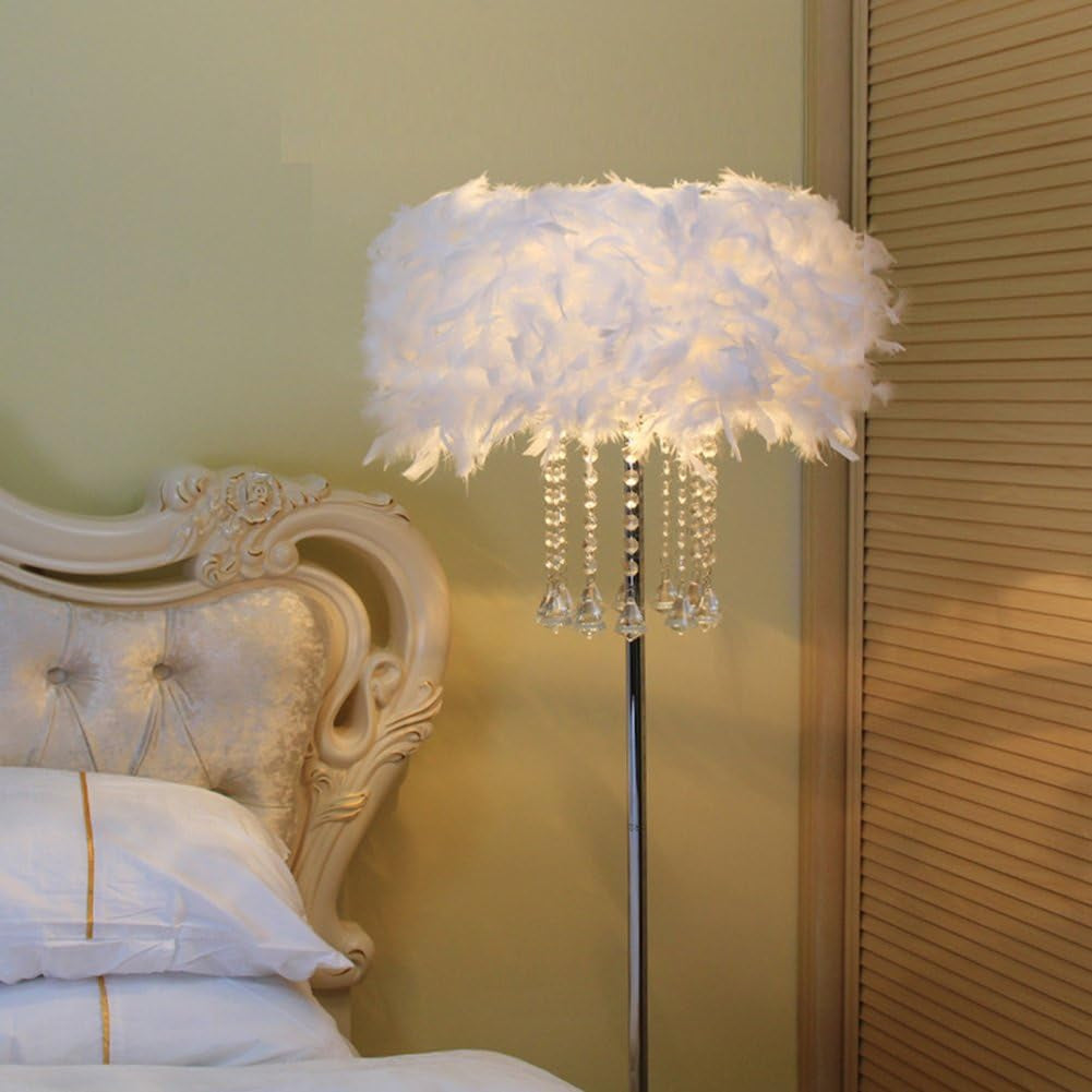 Lighting KU300180 Modern and Simple Crystal Floor Lamp Home Lighting for Living Room Bedroom, Lampshade White,3 Lights