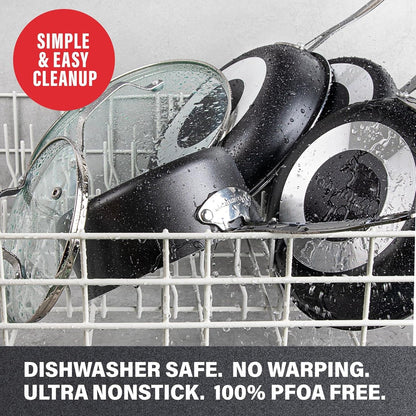 Black 6 Pc Stackable Nonstick Bakeware Set with Oven Pans, Baking Sheet, Wire Rack - Complete Kitchen Baking Set, Oven/Dishwasher Safe, 100% Non Toxic