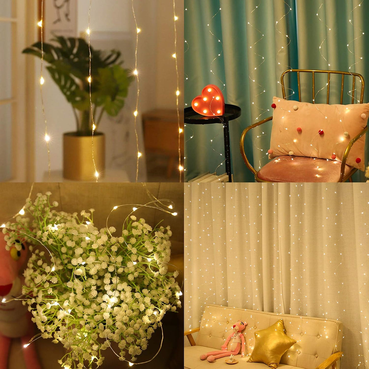 Window Curtain String Lights, 300 LED 8 Lighting Modes Fairy Copper Light with Remote, USB Powered for Christmas Party Wedding Home Decorations (Warm White)