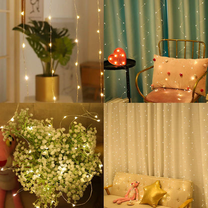 Window Curtain String Lights, 300 LED 8 Lighting Modes Fairy Copper Light with Remote, USB Powered for Christmas Party Wedding Home Decorations (Warm White)