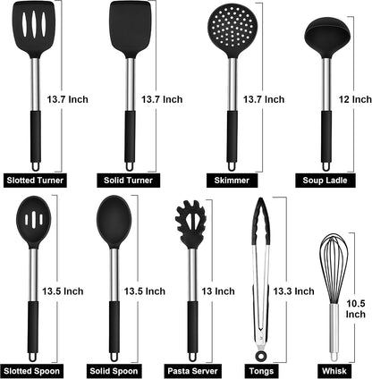 Silicone Utensils Set, 9-Piece Kitchen Cooking Utensils, Black