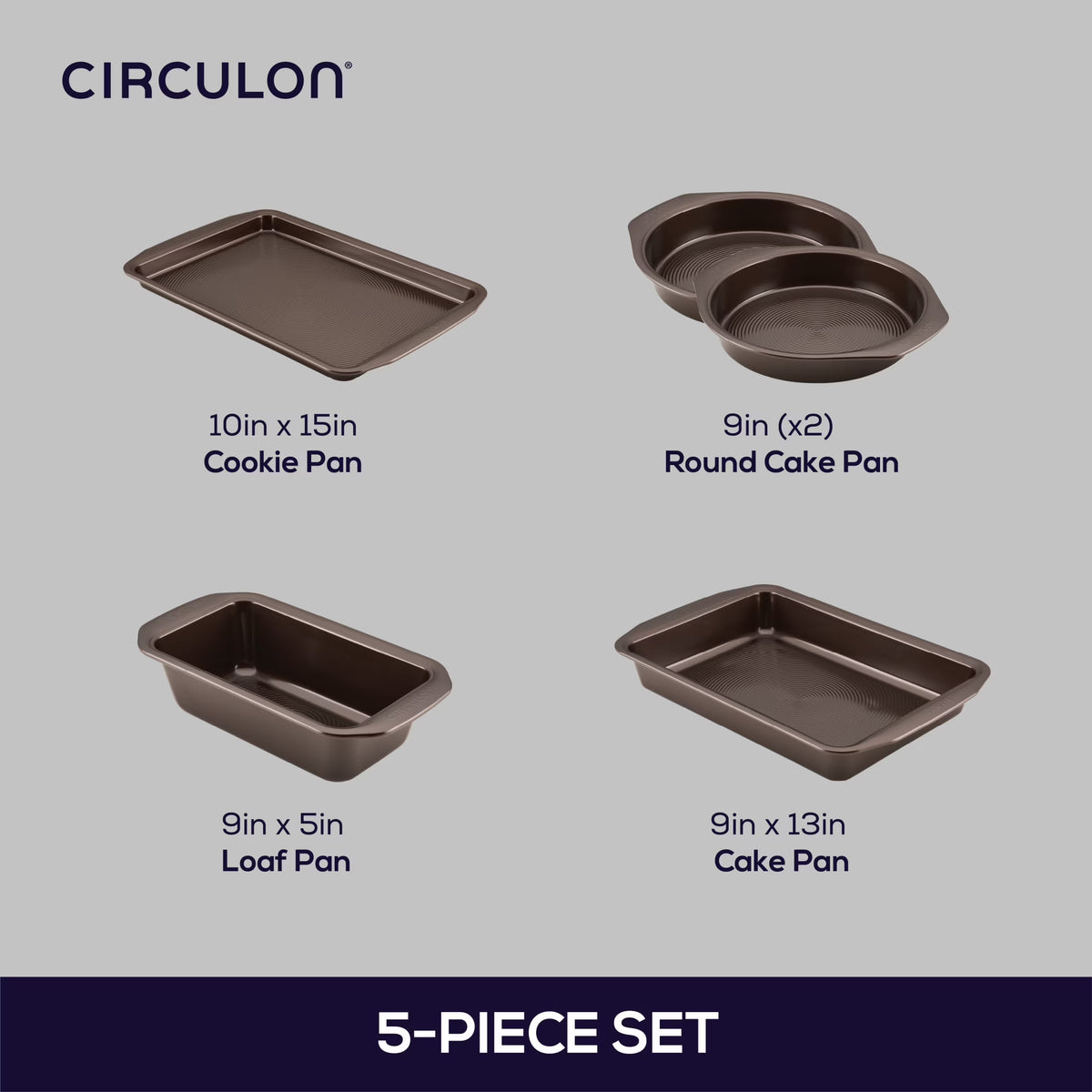 Bakeware Nonstick 5 Pc Bakeware Set, Chocolate Brown