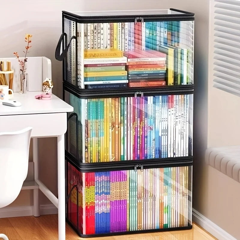 2-Pack Large Transparent Storage Boxes, Foldable and Space-Saving with Flip Lids, Large Rectangular Organizer Boxes with Front Lids and Covers, Space-Saving Design Suitable for Books, Clothes, Office, Home, Travel, Durable Plastic Containers, Storage Boxes, Home Organization