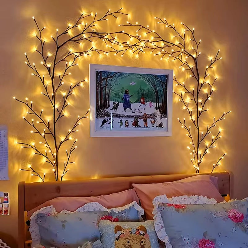 96LED Tree Branch Lamp Bedroom Wall Decoration Willow Vine Tree Light Strip 8 Lighting Modes DIY Atmosphere Light Home Lighting