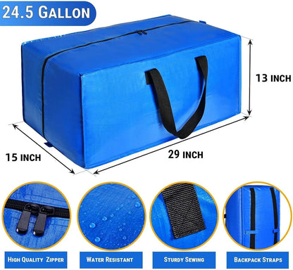 4 Pack Moving Bags Heavy Duty Extra Large, Blue Moving Totes Bag with Zippers Backpack Handles for Clothes, Moving Boxes Dorm College Packing Supplies