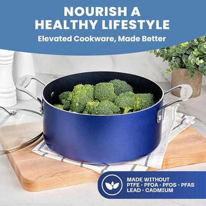 15 Pc Kitchen Pots and Pans Set Non Stick, Kitchen Cookware Sets, Pot and Pan Set, Nonstick Cookware Set, Diamond Coated Non Stick Pots and Pan Set, Dishwasher Safe - Blue