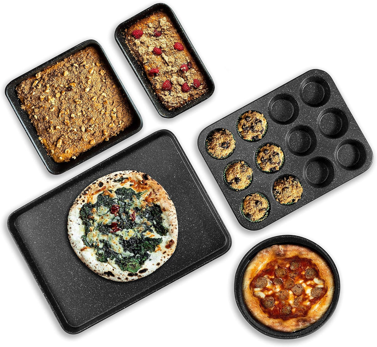 Black 6 Pc Stackable Nonstick Bakeware Set with Oven Pans, Baking Sheet, Wire Rack - Complete Kitchen Baking Set, Oven/Dishwasher Safe, 100% Non Toxic