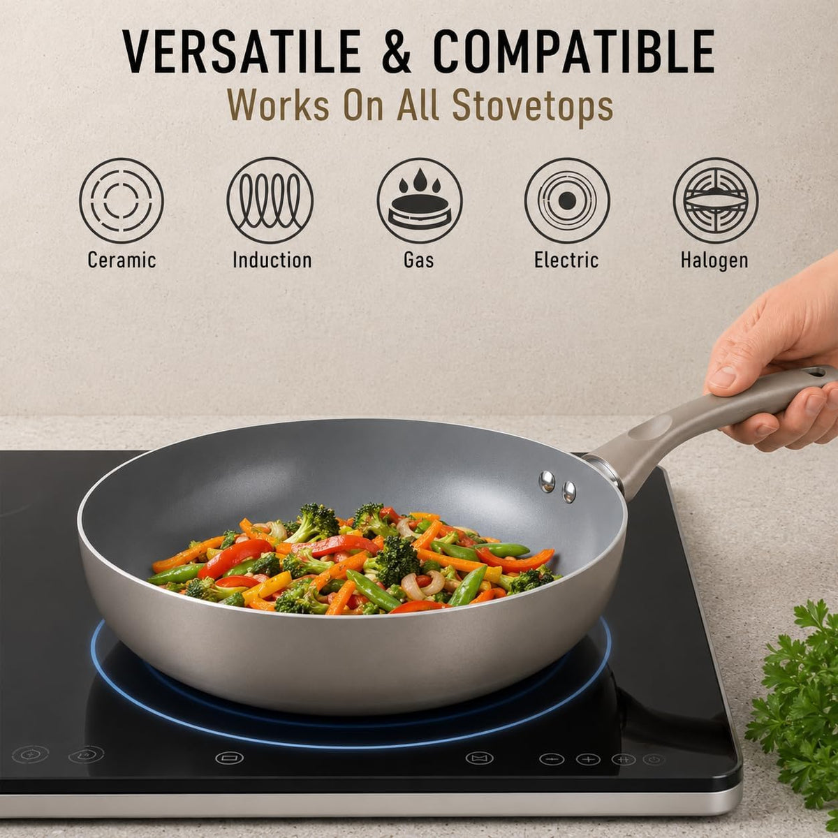 Pots and Pans Set Nonstick, 6-Piece Induction Cookware Set | Dark Grey Kitchen Cookware with Glass Lids Stay-Cool Handles, Frying Pans & Saucepan for Gas, Electric & Induction, PTFE/PFOA