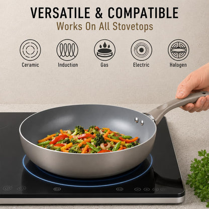 Pots and Pans Set Nonstick, 6-Piece Induction Cookware Set | Dark Grey Kitchen Cookware with Glass Lids Stay-Cool Handles, Frying Pans & Saucepan for Gas, Electric & Induction, PTFE/PFOA